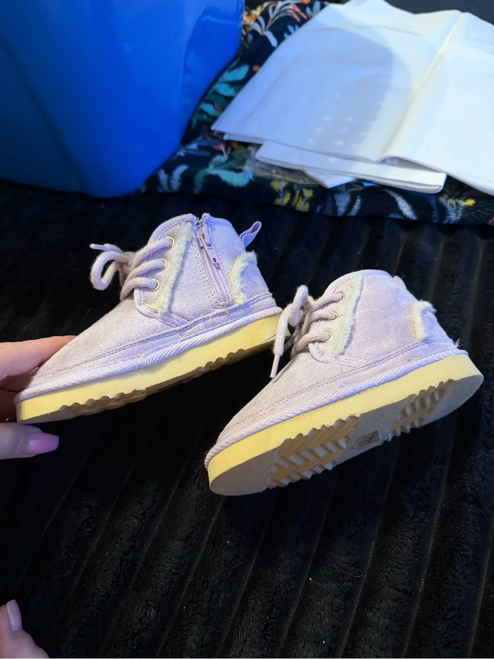Kids Lilac Faux-Shearling Lace-Up Shoes